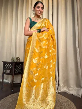 Imaginative Yellow Soft Silk Saree With Super classy Blouse Piece