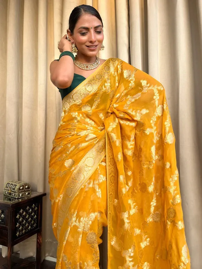 Imaginative Yellow Soft Silk Saree With Super classy Blouse Piece