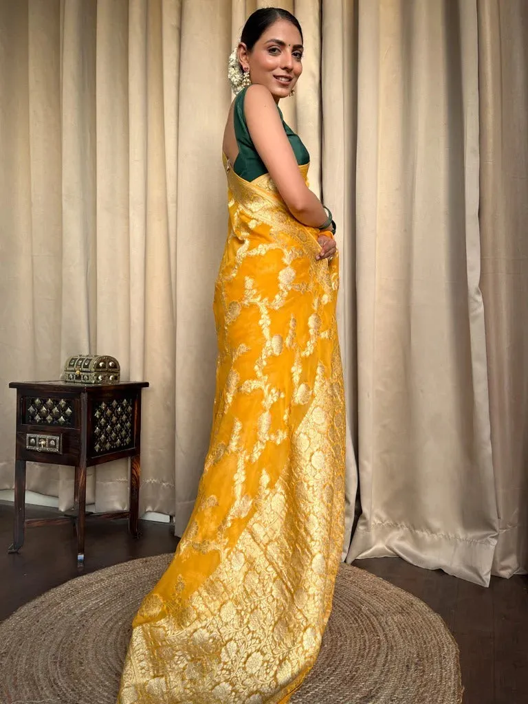 Imaginative Yellow Soft Silk Saree With Super classy Blouse Piece