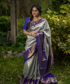 Improbable Grey Soft Silk Saree With Supernal Blouse Piece