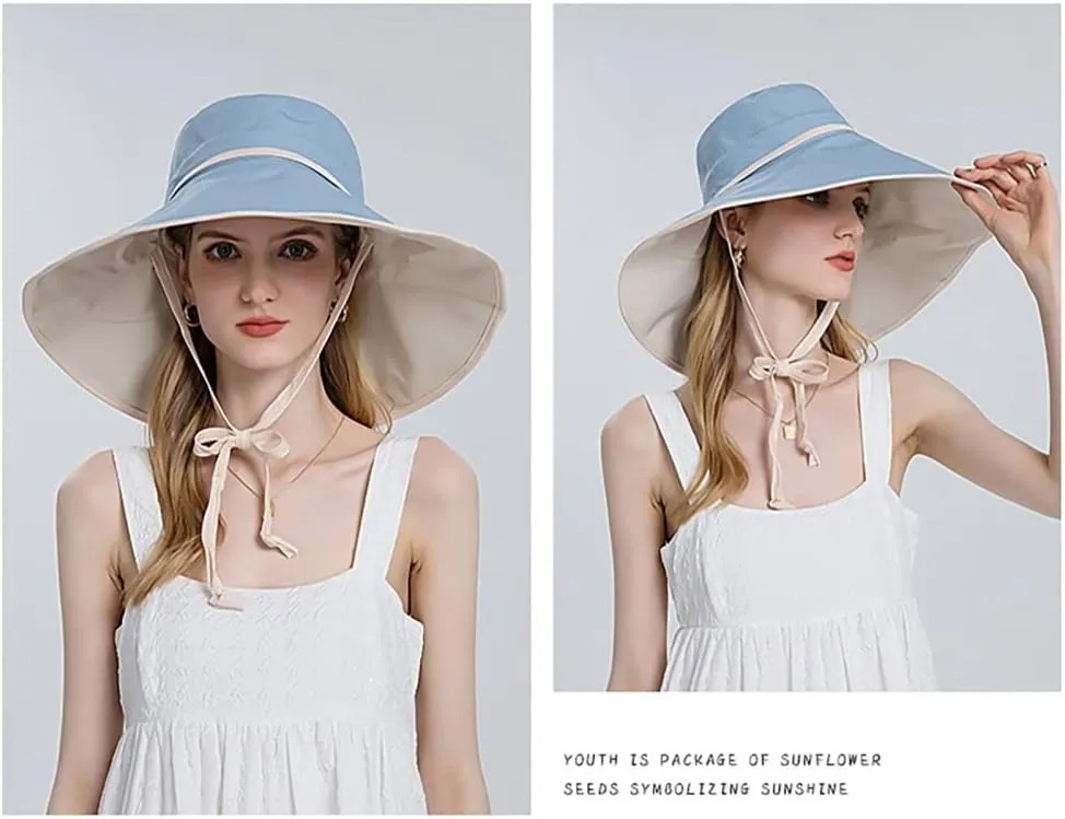 Ladies Elegant Big Brim Fisherman Hat Double-Sided Wearable Breathable Sunshade Outdoor All-Match Sun Hat