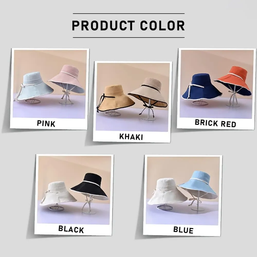 Ladies Elegant Big Brim Fisherman Hat Double-Sided Wearable Breathable Sunshade Outdoor All-Match Sun Hat