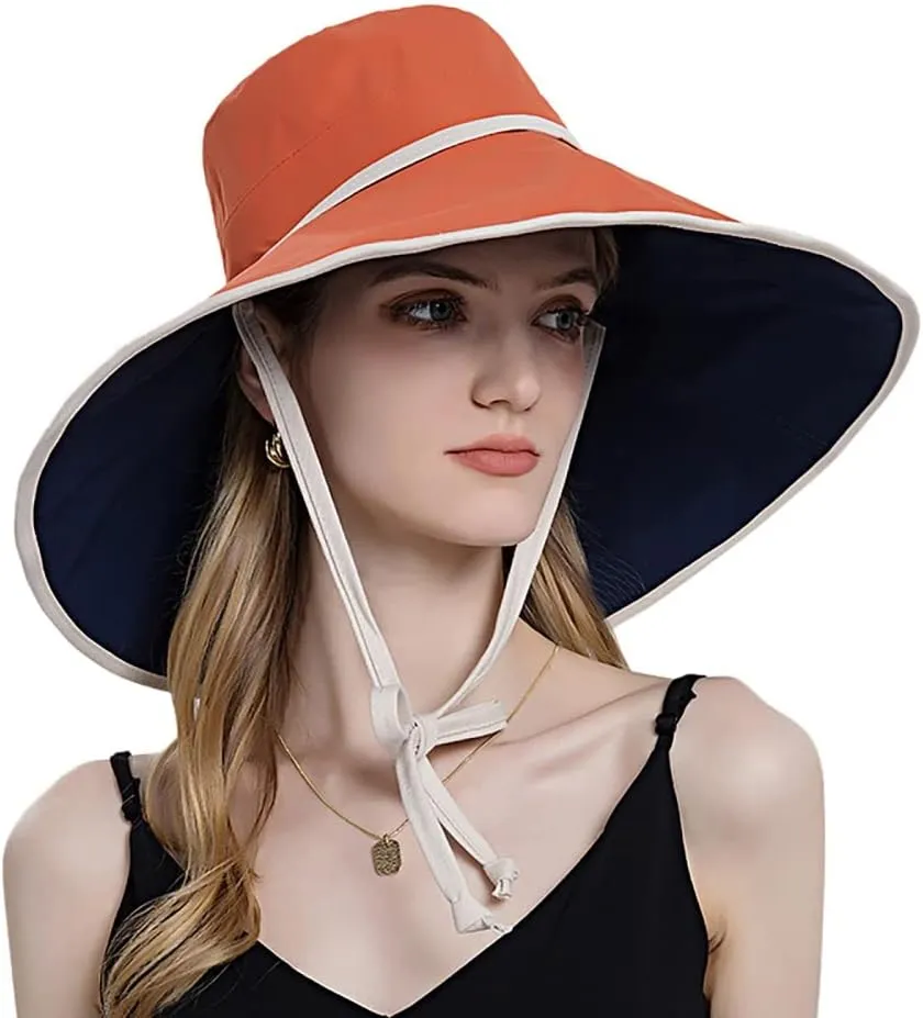 Ladies Elegant Big Brim Fisherman Hat Double-Sided Wearable Breathable Sunshade Outdoor All-Match Sun Hat