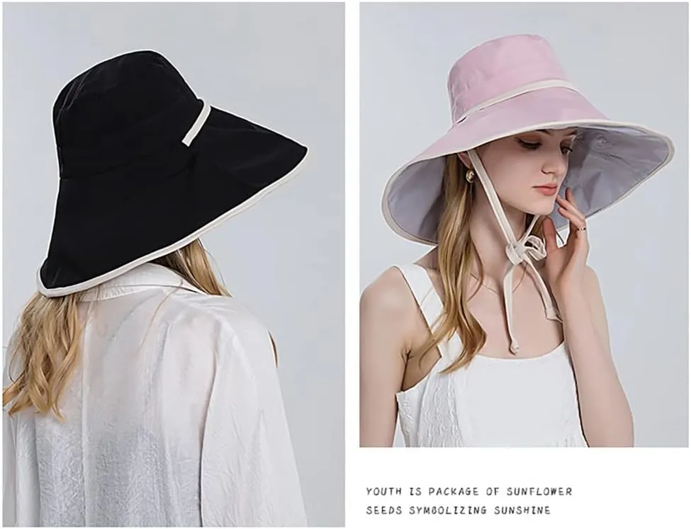 Ladies Elegant Big Brim Fisherman Hat Double-Sided Wearable Breathable Sunshade Outdoor All-Match Sun Hat