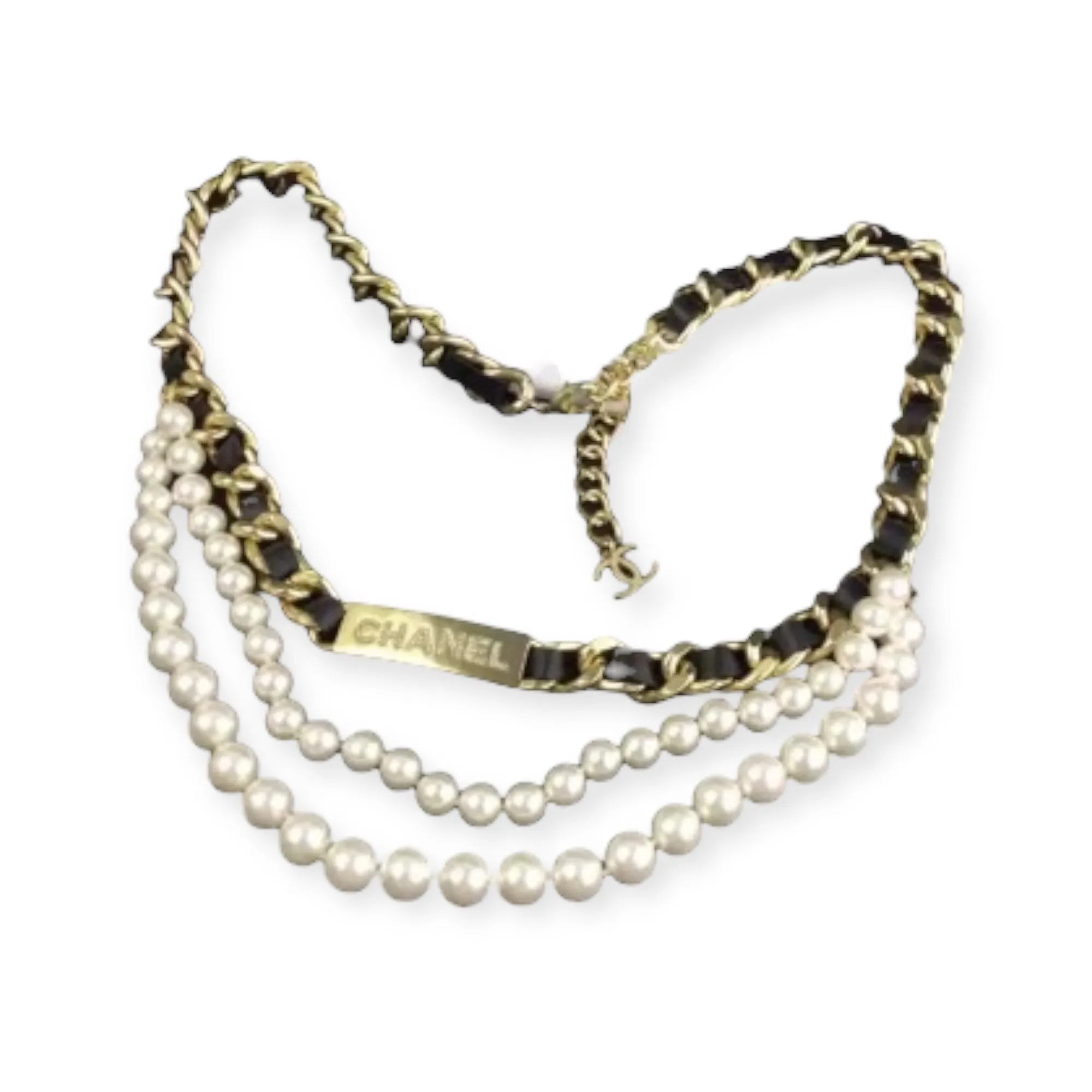 Letter C Inspired Pearl & Faux Leather Chain Belt