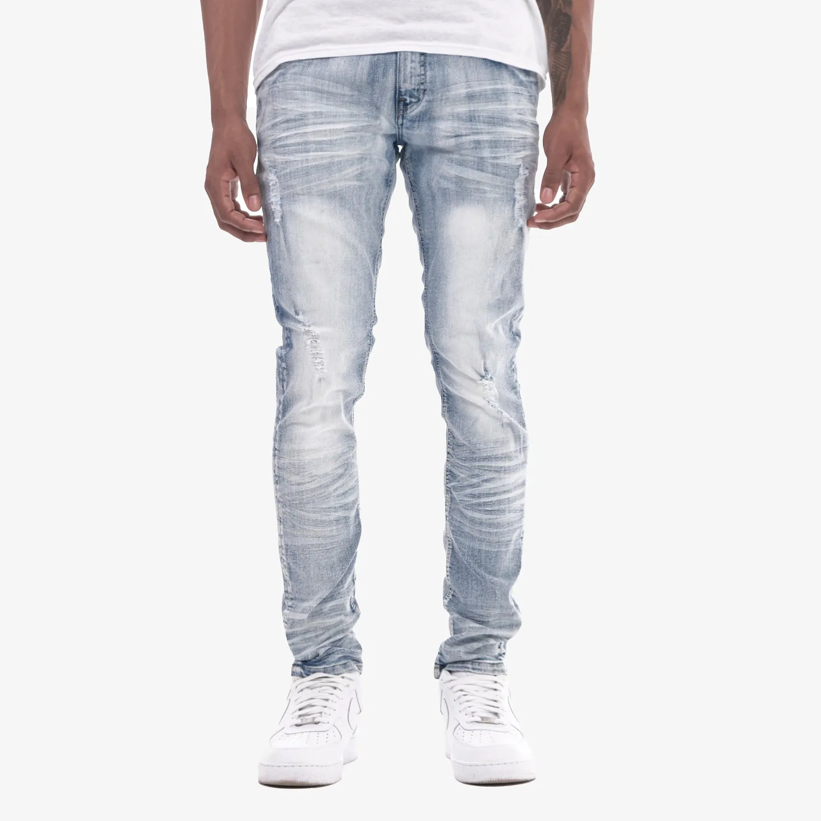 LIGHT SAND BLUE W/ RIPS & STRETCH