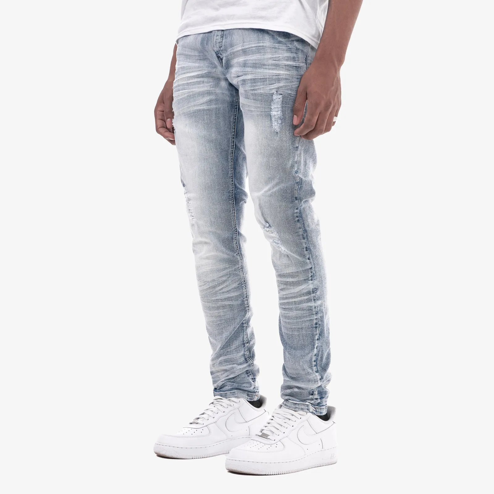 LIGHT SAND BLUE W/ RIPS & STRETCH