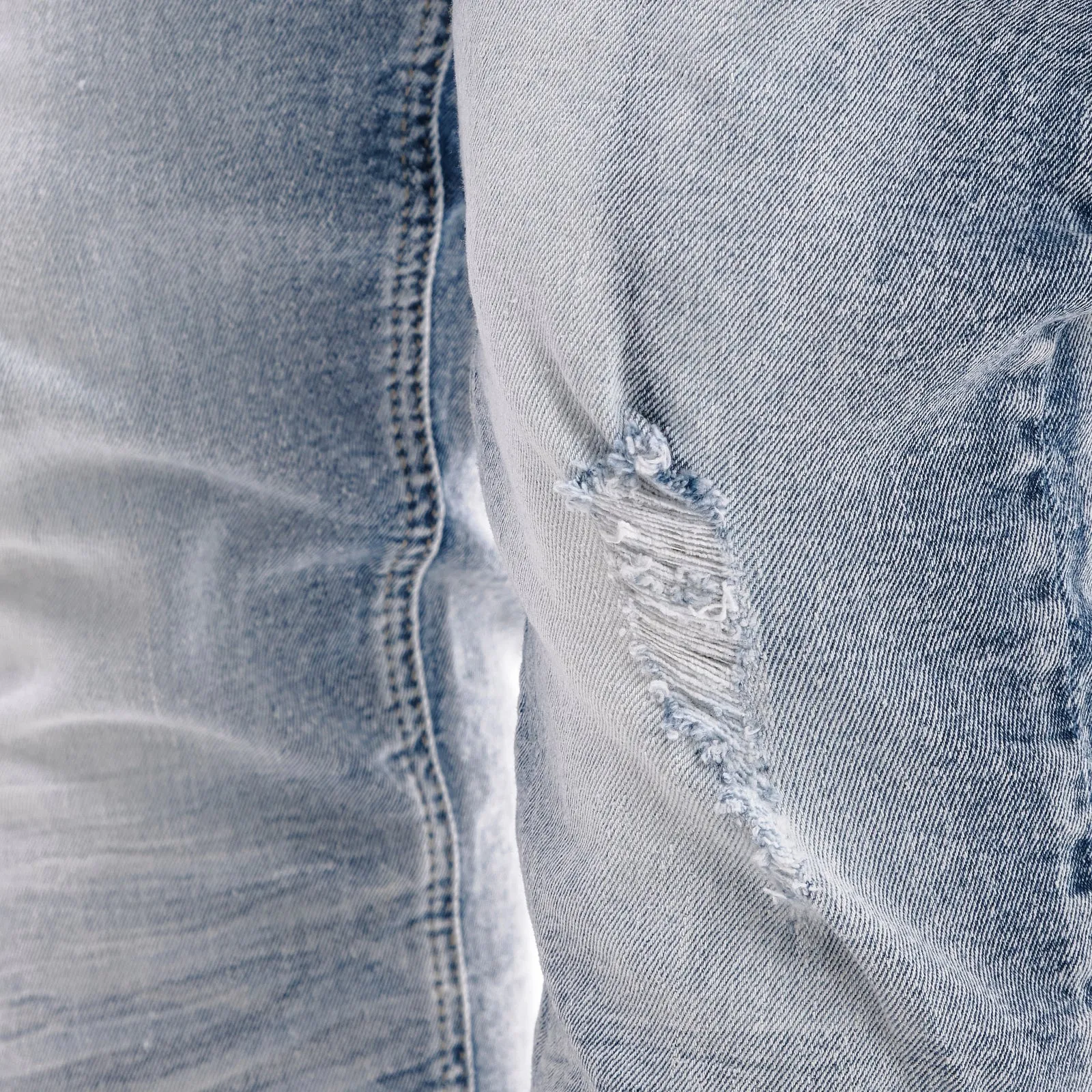 LIGHT SAND BLUE W/ RIPS & STRETCH