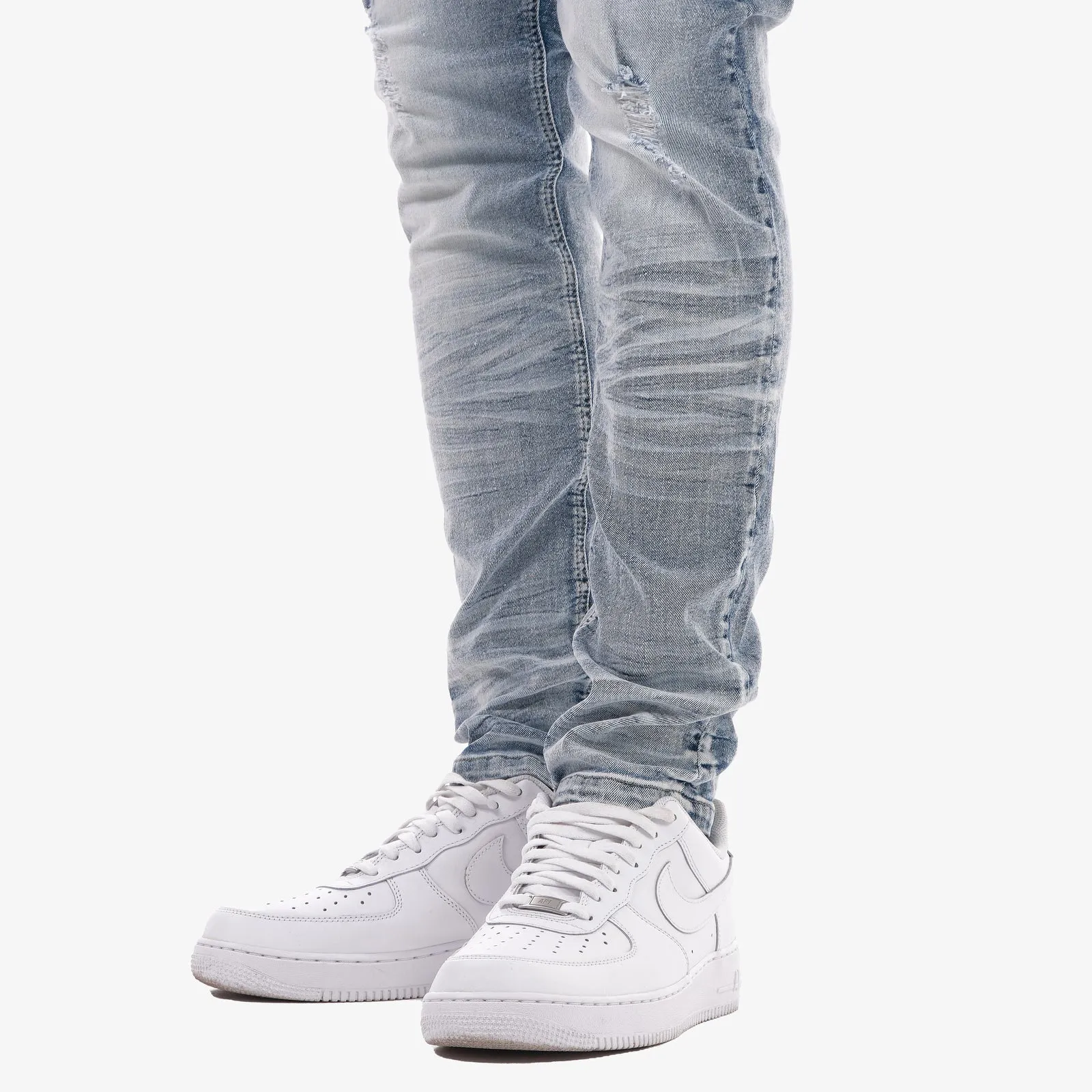 LIGHT SAND BLUE W/ RIPS & STRETCH