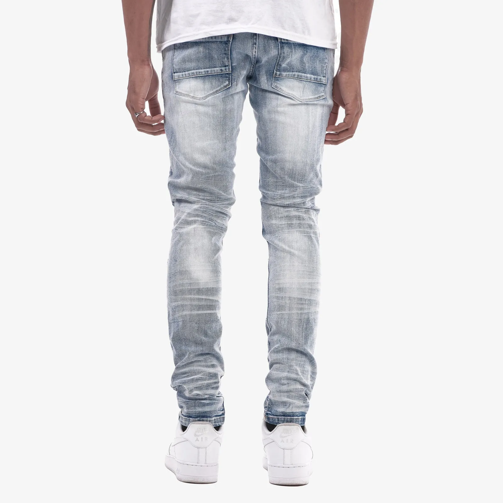 LIGHT SAND BLUE W/ RIPS & STRETCH