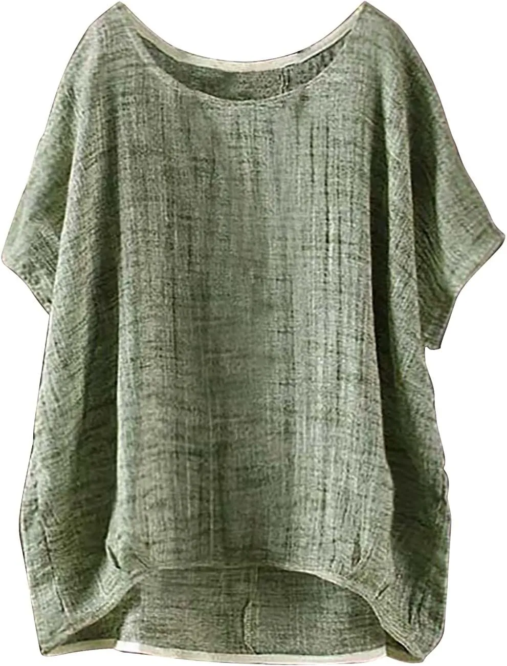 Linen Shirts for Women 2024 Fashion Plus Size Casual Short Sleeve Trendy Crewneck Tops Loose Fit Comfy Soft Blouses