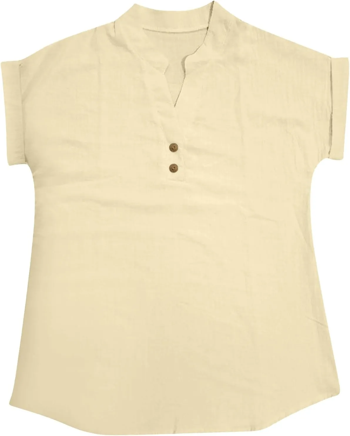 Linen Tops for Women Oversized Crew Neck Summer Short Sleeve Cotton Linen Tee Shirts Button Casual Soft Blouse