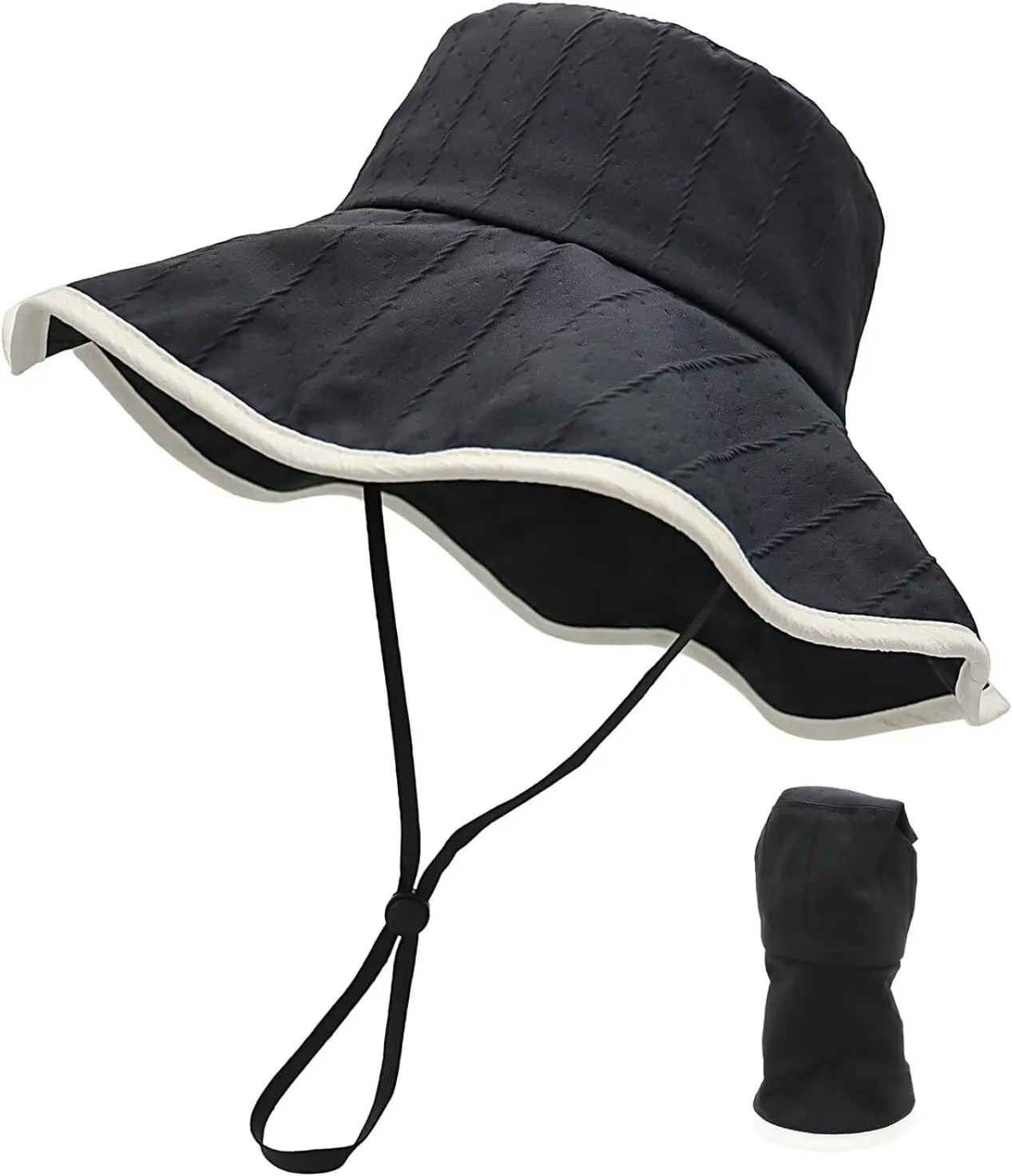 LLmoway Wide Brim Floppy Sun Hat for Women Summer Beach Travel UPF50  Foldable Lightweight Bucket Hats with Detachable Strap