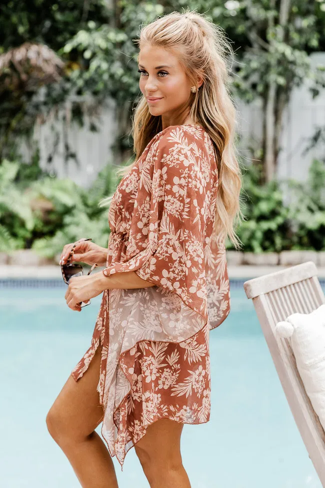 Lost In The Tropics Brown Printed Swimsuit Cover Up FINAL SALE