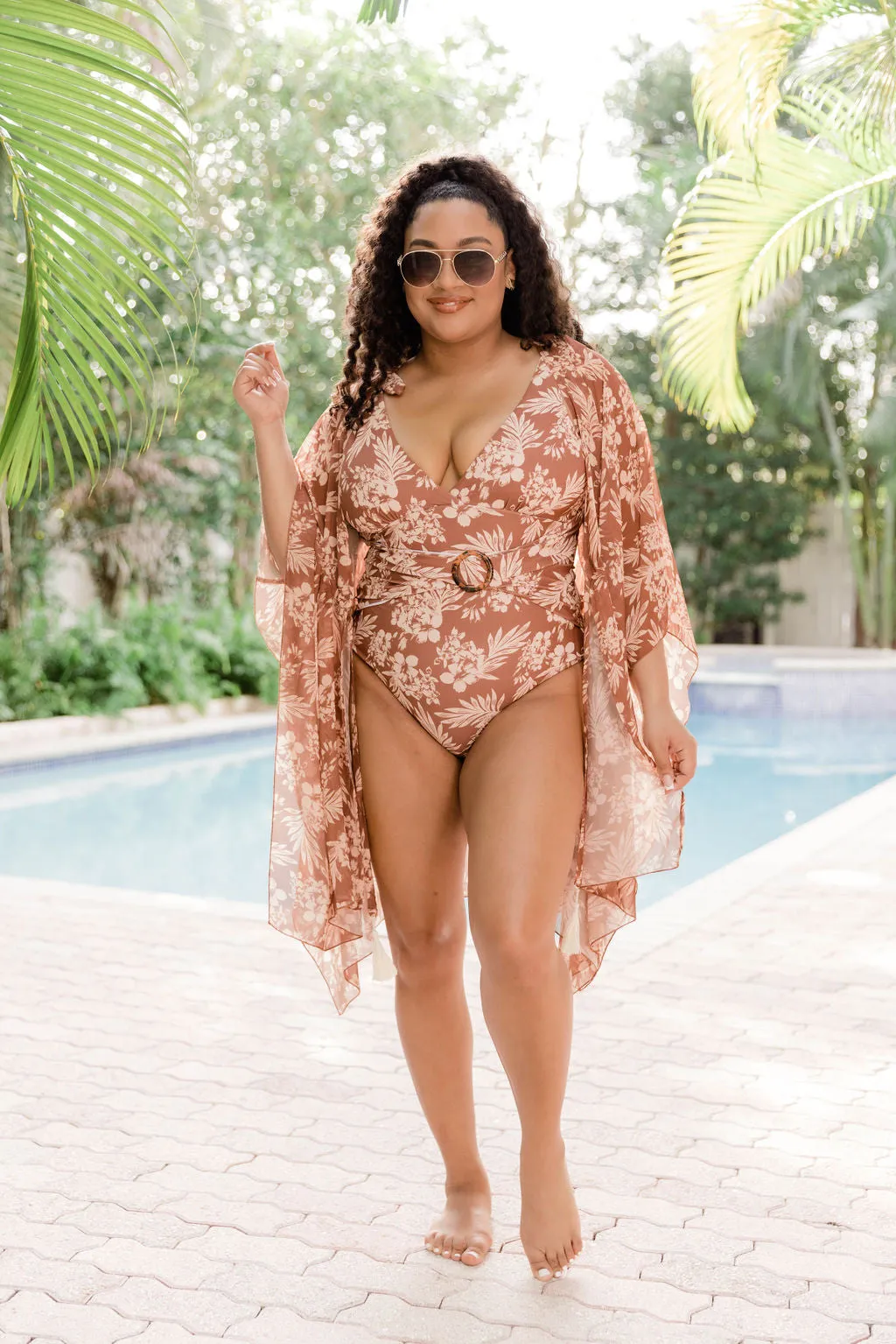 Lost In The Tropics Brown Printed Swimsuit Cover Up FINAL SALE