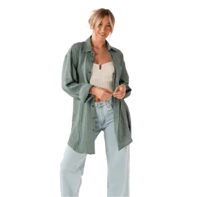 Lotus and Luna Button Up Boyfriend Shirt - Sage