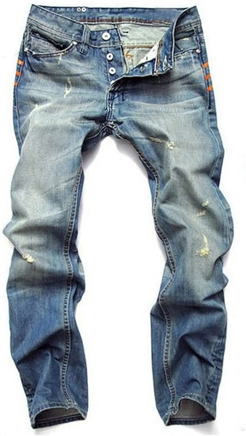 Men's Blue Skinny Jeans Relaxed Straight Fit Jean Stretch Washed Slim Fit Pencil Pants (37,Light Blue)