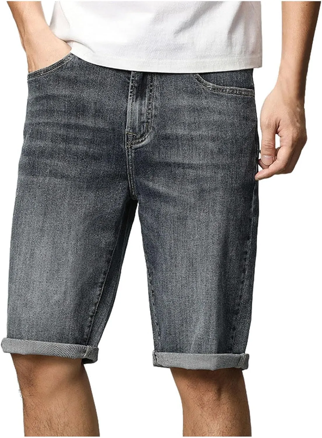 Men's Casual Denim Shorts Casual Straight Leg Loose Fit Rolled Hem Washed Shorts Summer Y2K Fashion Streetwear Jeans Shorts