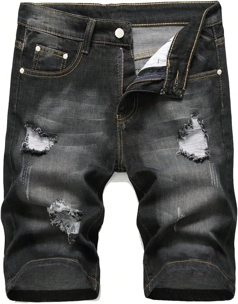 Men's Classic Fit  Flow Distressed Jean Shorts
