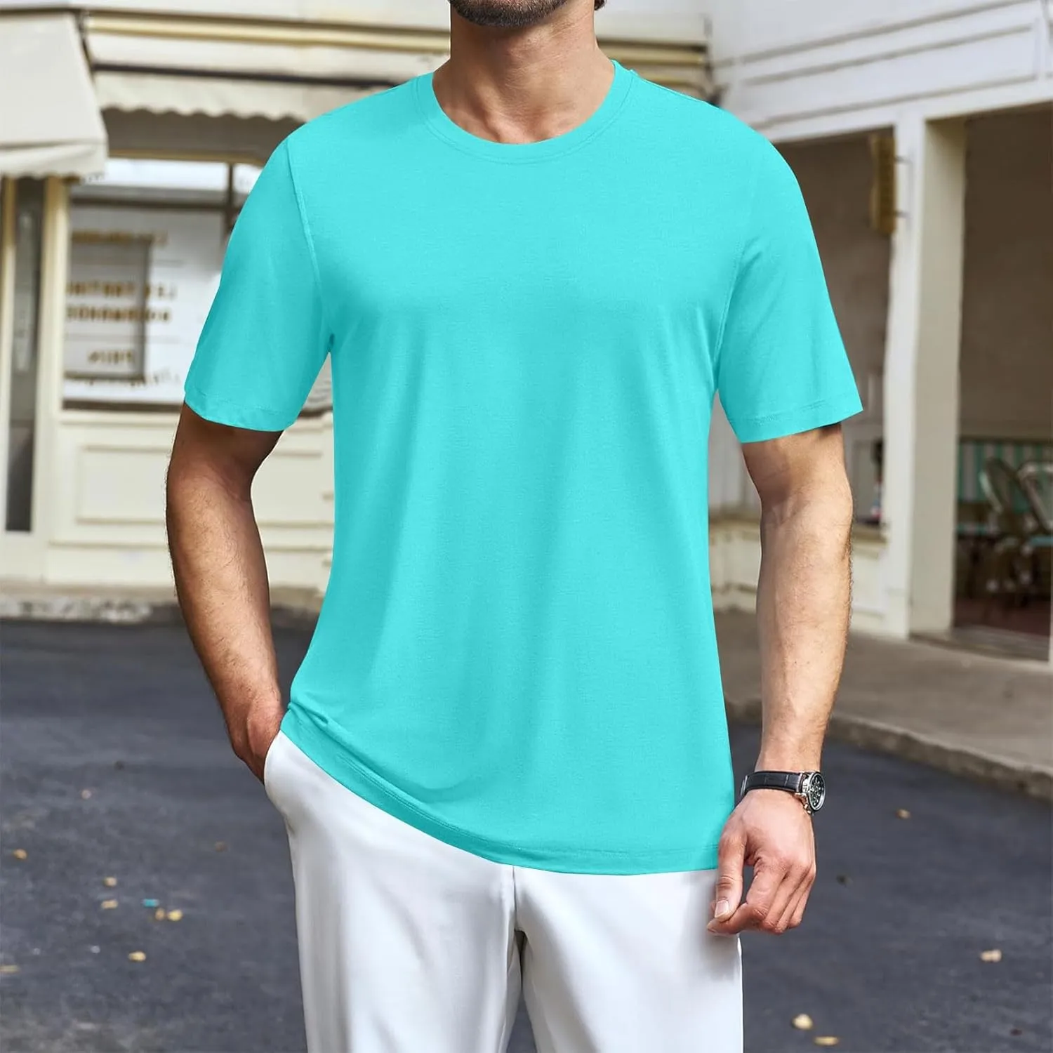 Men's Cotton T-Shirts Regular Fit Short Sleeve Crewneck Tops Basic Casual Solid Breathable Workout Daily Tees Clothes