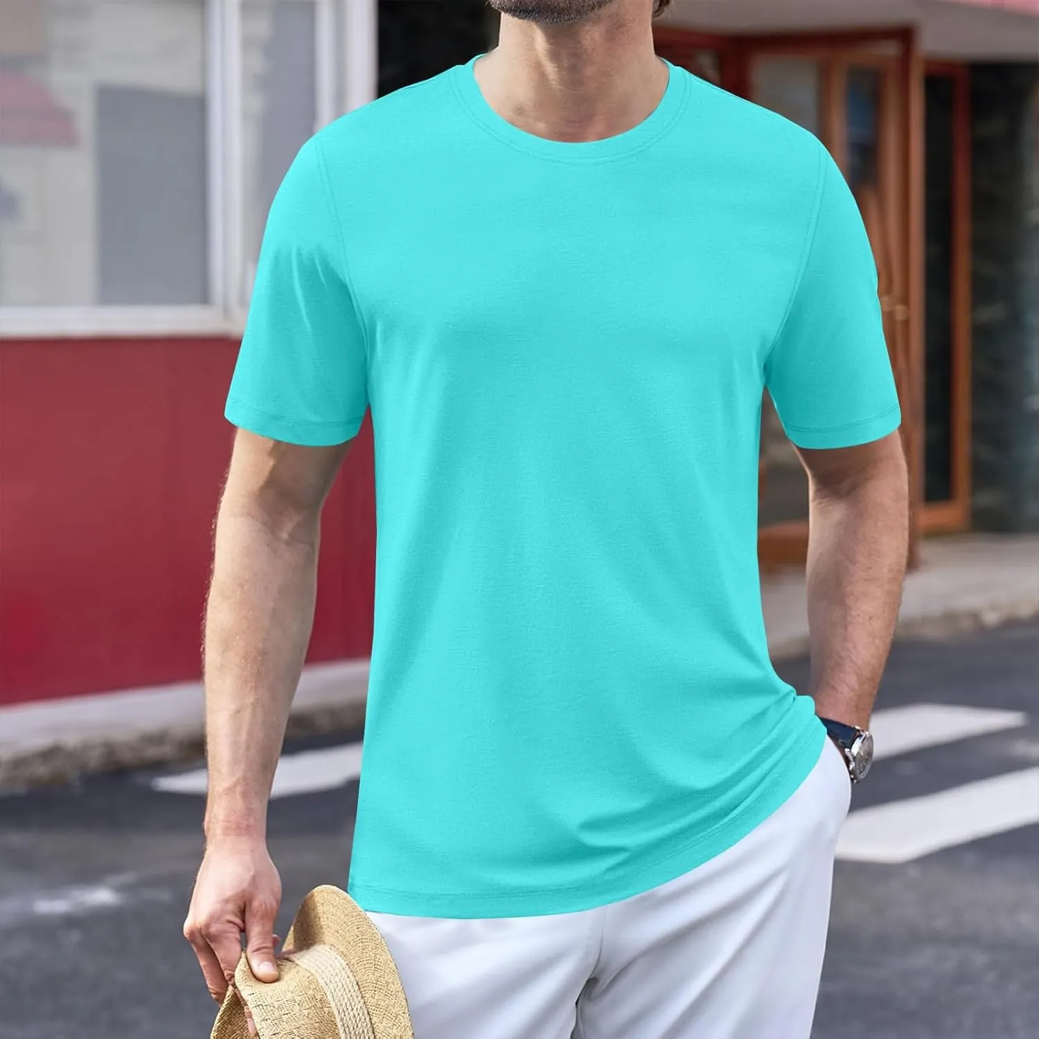 Men's Cotton T-Shirts Regular Fit Short Sleeve Crewneck Tops Basic Casual Solid Breathable Workout Daily Tees Clothes