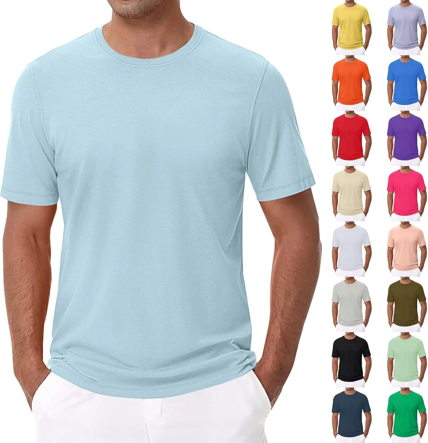 Men's Cotton T-Shirts Regular Fit Short Sleeve Crewneck Tops Basic Casual Solid Breathable Workout Daily Tees Clothes