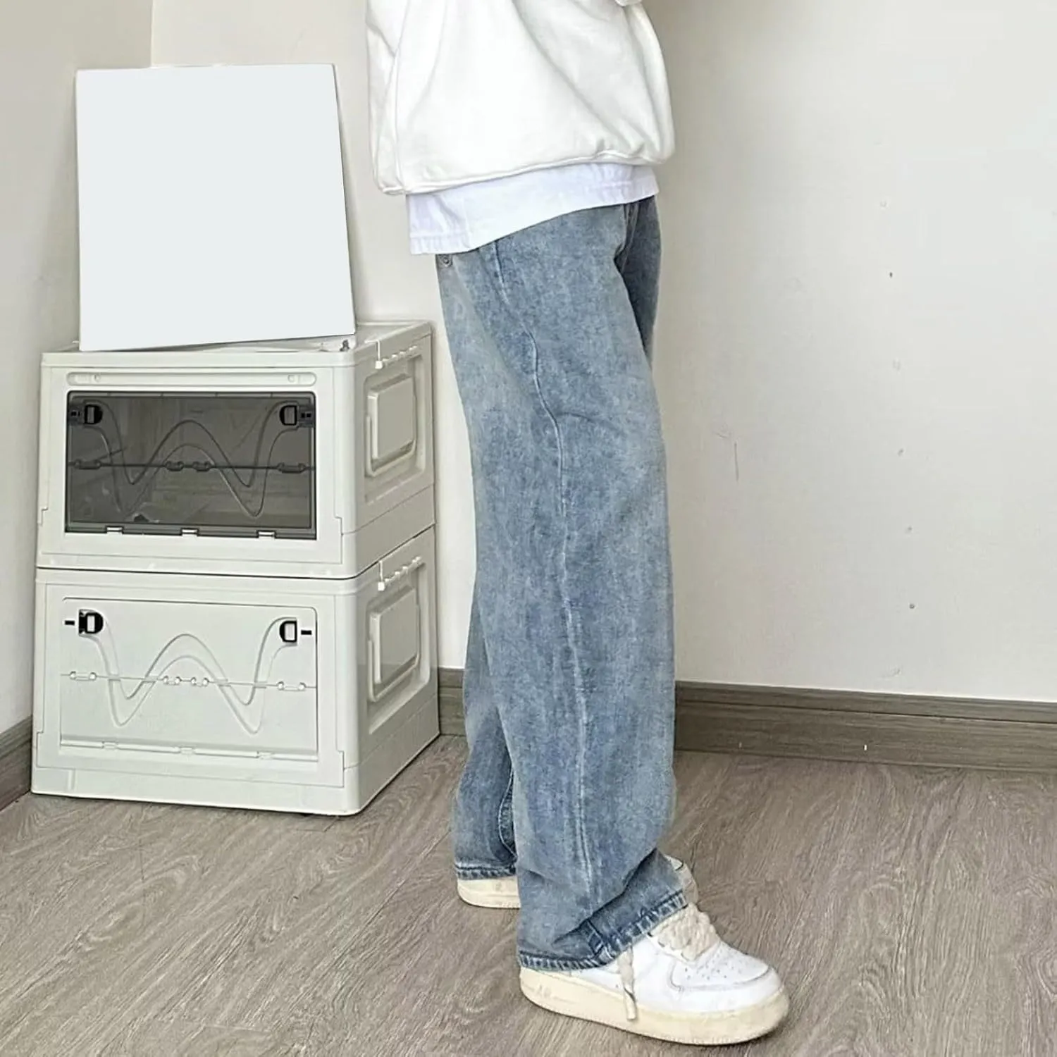 Men's Jeans Relaxed Fit Wide Leg Vintage Light Wash Denim Pants Lightweight Comfortable Streetwear Durable Trousers