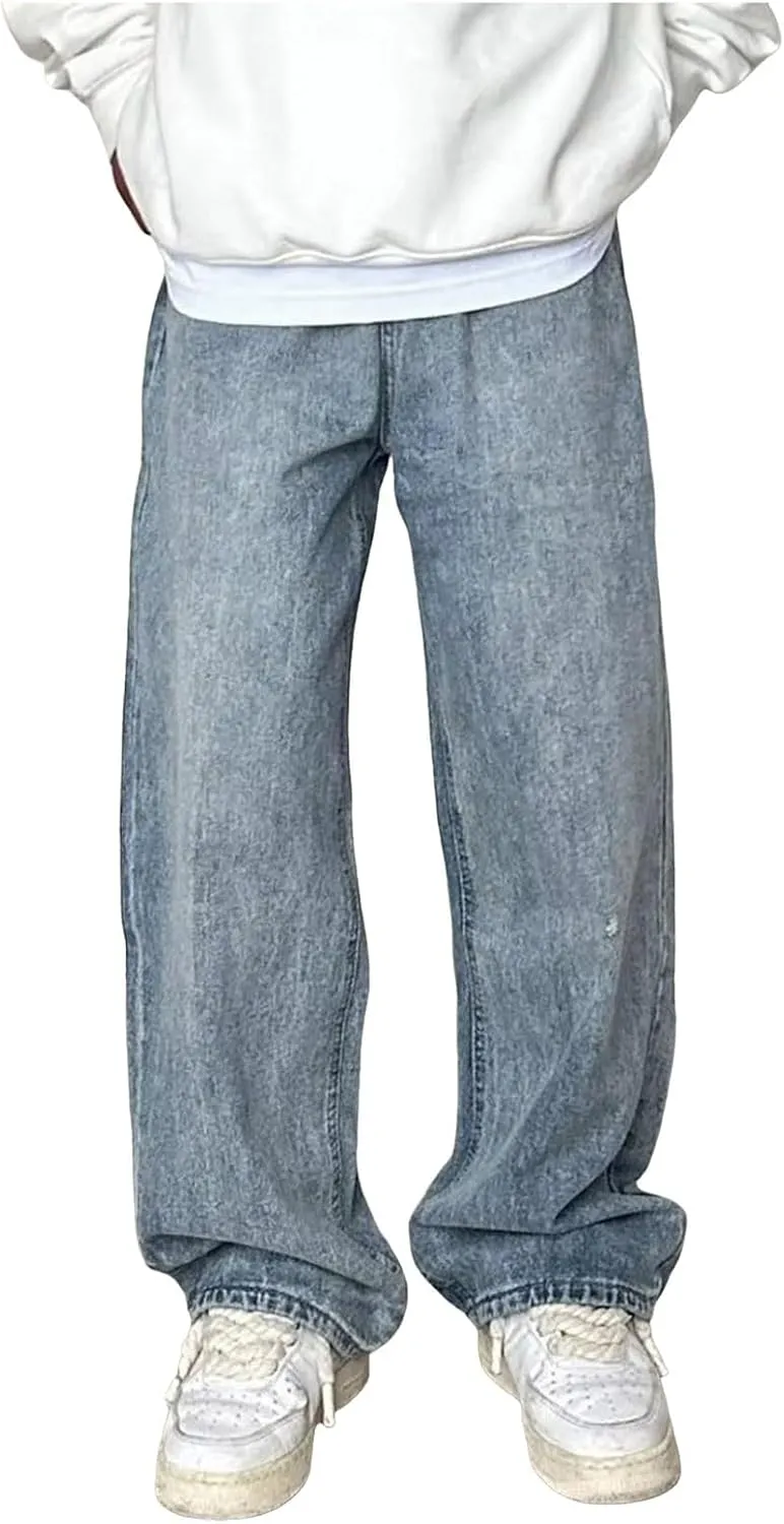 Men's Jeans Relaxed Fit Wide Leg Vintage Light Wash Denim Pants Lightweight Comfortable Streetwear Durable Trousers