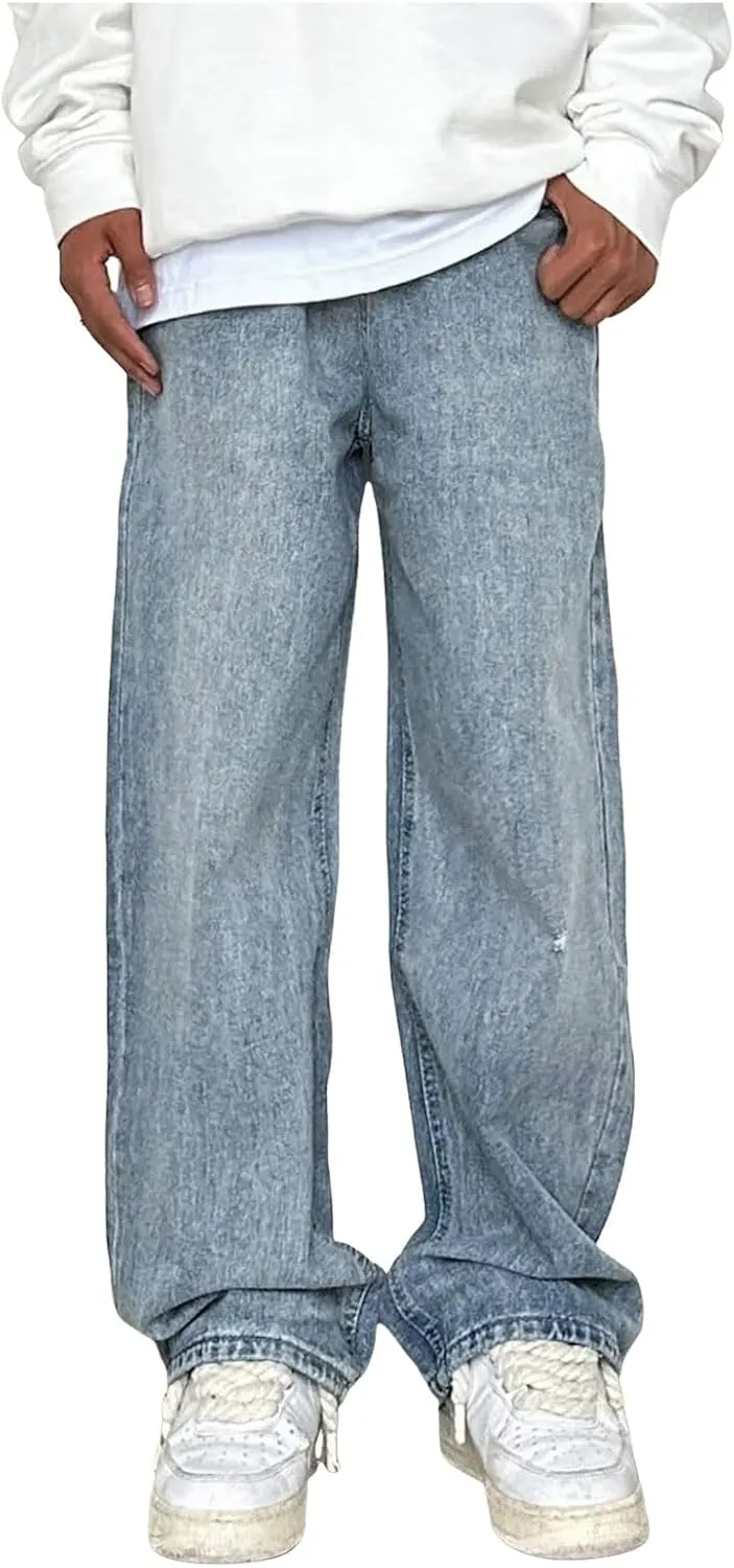 Men's Jeans Relaxed Fit Wide Leg Vintage Light Wash Denim Pants Lightweight Comfortable Streetwear Durable Trousers