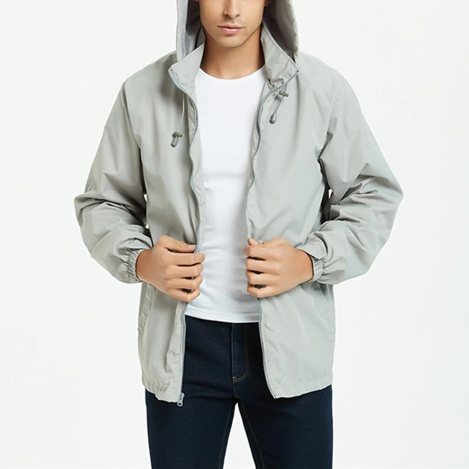 Men's Lightweight Waterproof Rain Jackets with Hood Long Sleeve Breathable Hooded Raincoats Hiking Athletic Shirts
