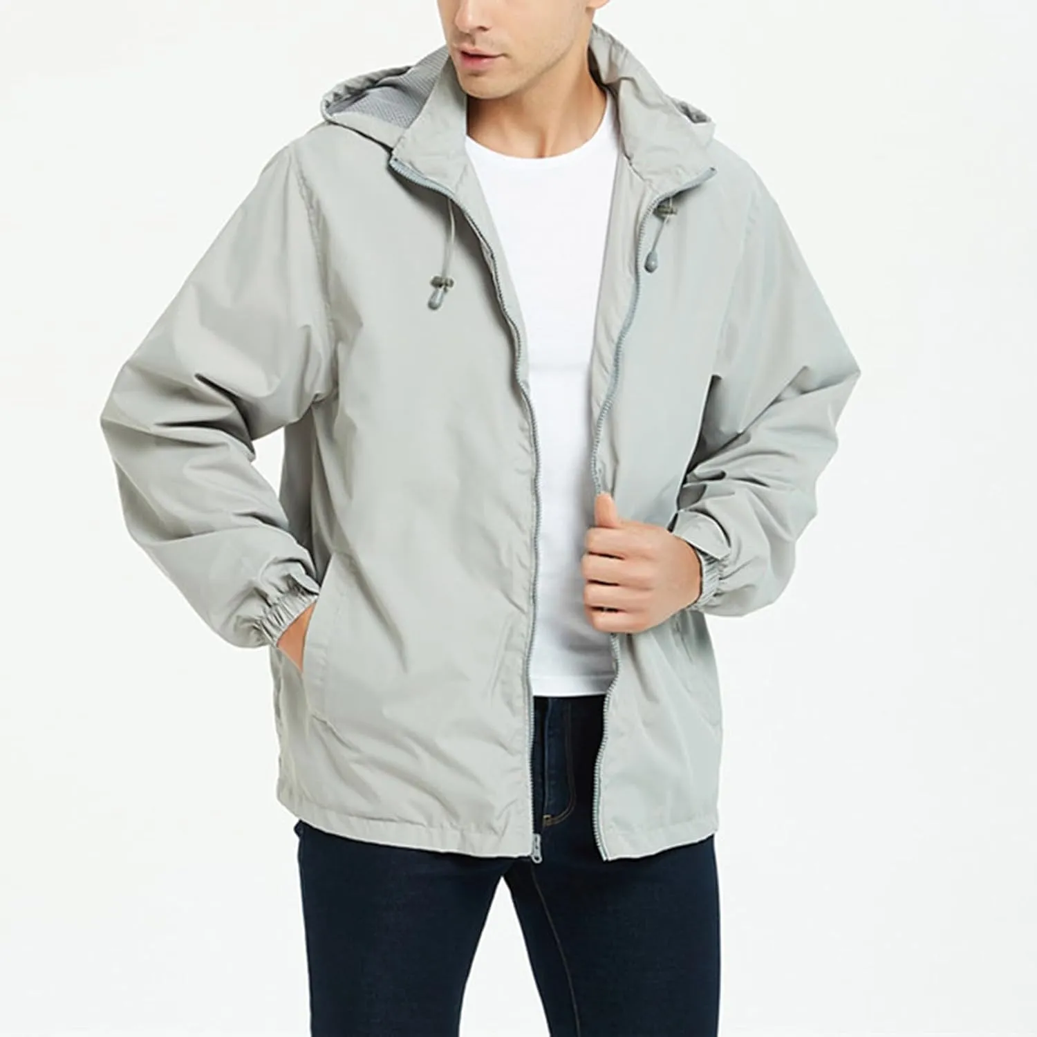 Men's Lightweight Waterproof Rain Jackets with Hood Long Sleeve Breathable Hooded Raincoats Hiking Athletic Shirts
