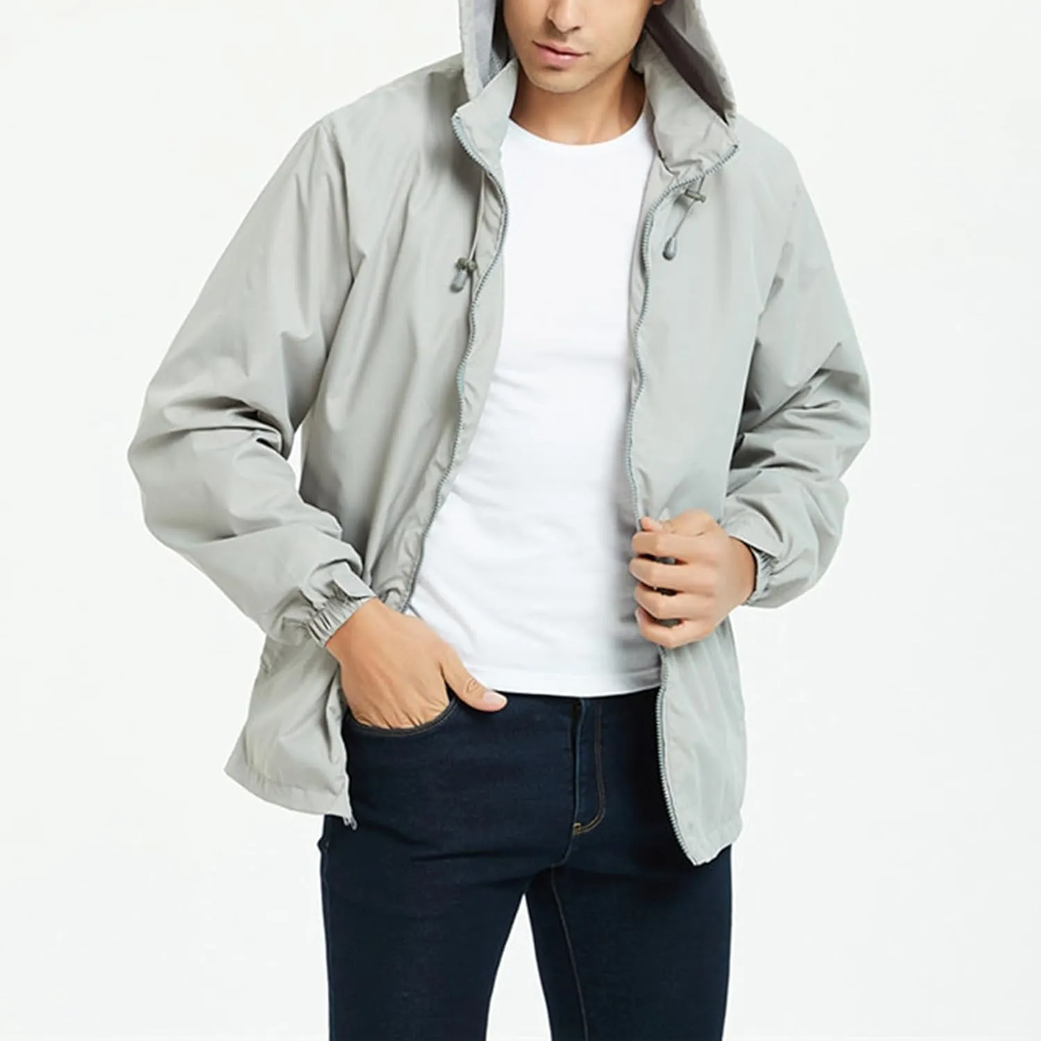 Men's Lightweight Waterproof Rain Jackets with Hood Long Sleeve Breathable Hooded Raincoats Hiking Athletic Shirts