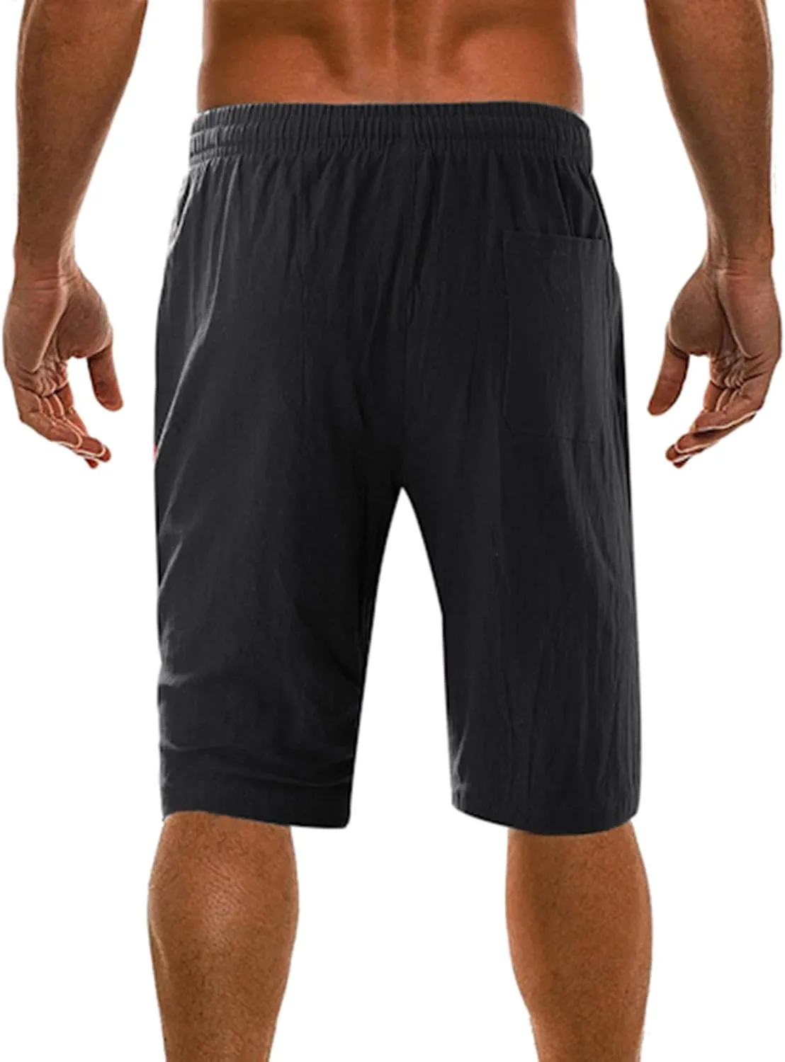 Men's Linen Shorts 11 Inch Inseam Flat Front Elastic Waist Shorts Casual Drawstring Casual Athletic Lounge Wide Leg Shorts
