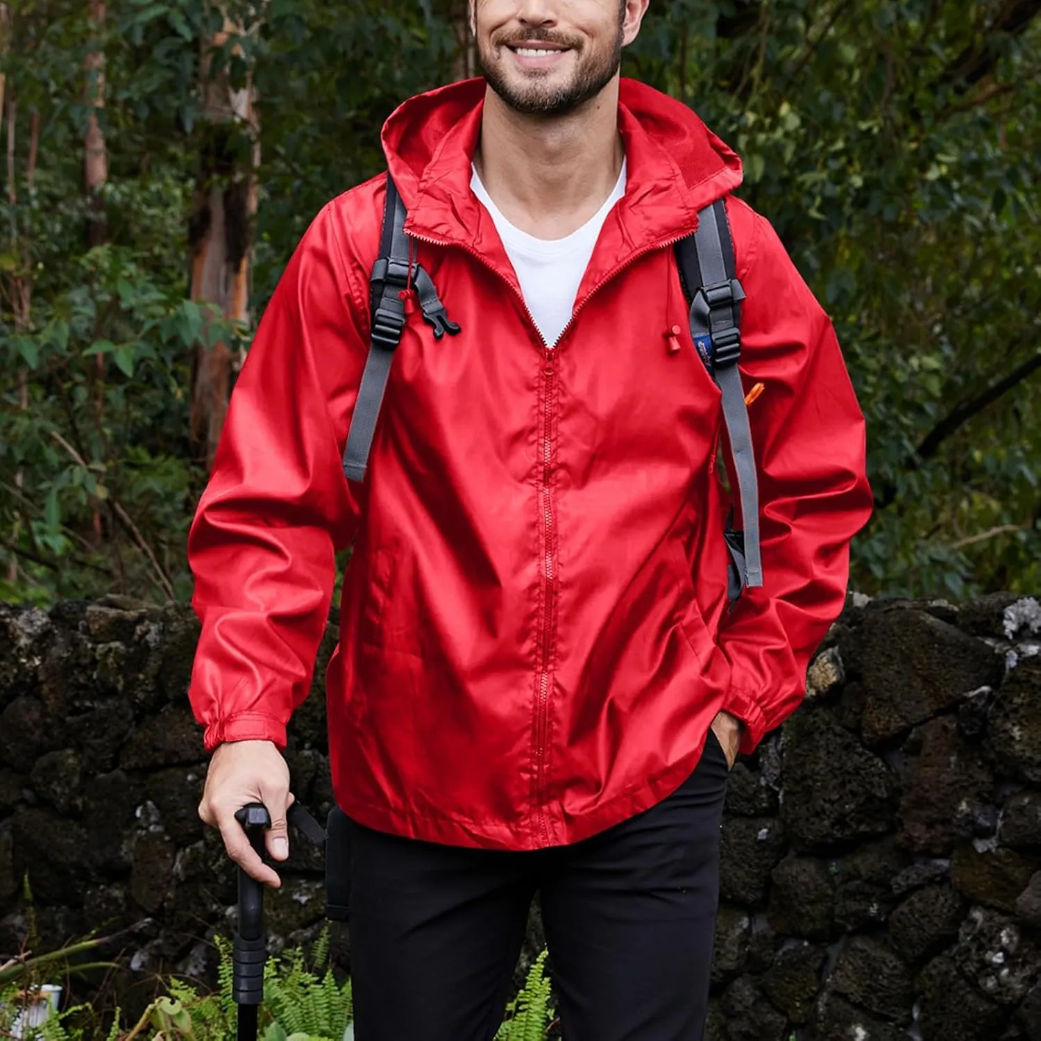Men's Rain Jacket Running Golf Jackets Waterproof Breathable Raincoat with Hood Lightweight Windbreaker Hiking Jacket