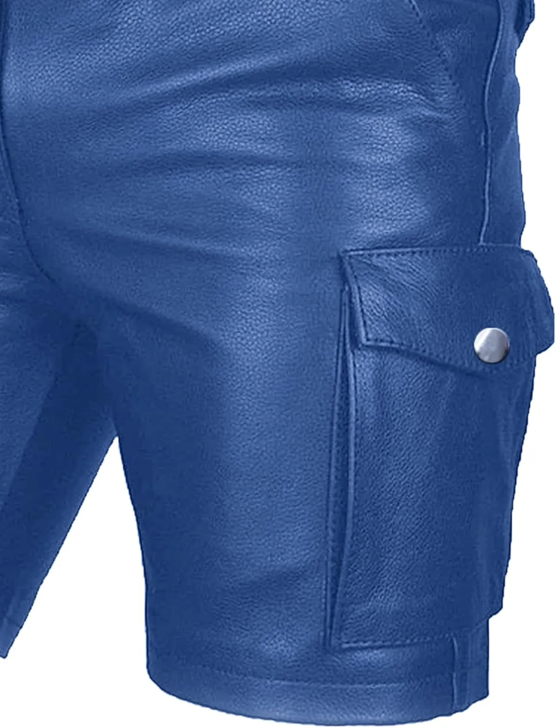 Men's Real Leather Belted Cargo Shorts Club Wear Shorts Casual Shorts with Pockets