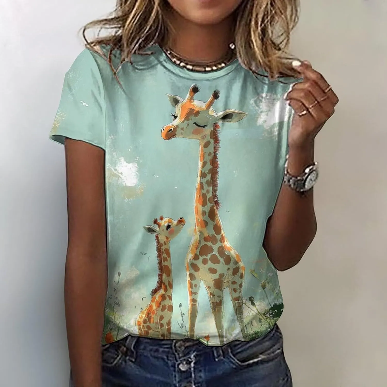 Mothers Day Shirt Animals Print Funny Casual Soft Comfy Short Sleeve Cotton Oversized Mama Daughter Matching Shirts