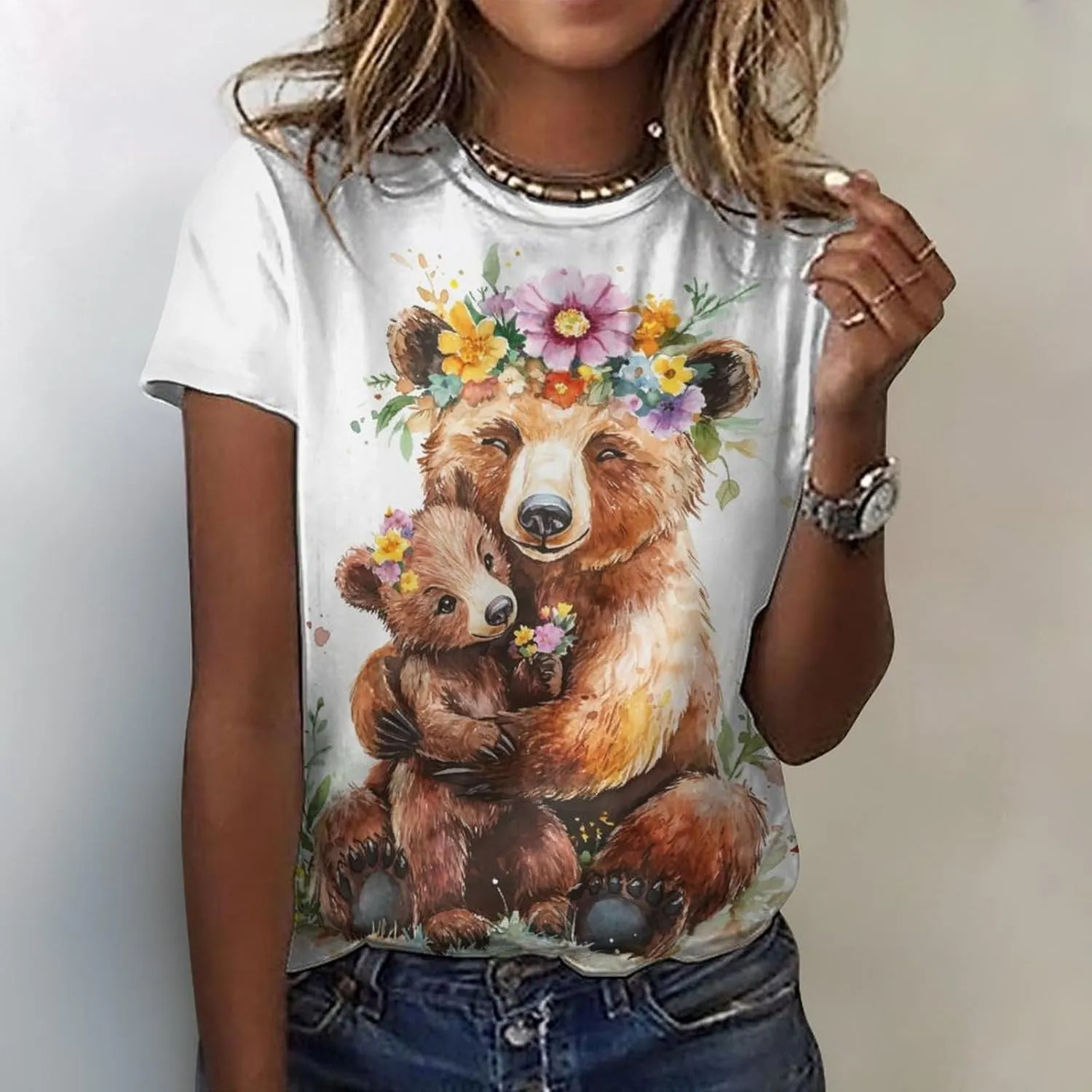 Mothers Day Shirt Animals Print Funny Casual Soft Comfy Short Sleeve Cotton Oversized Mama Daughter Matching Shirts