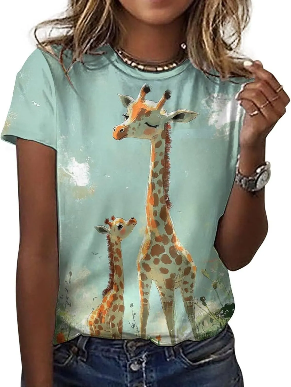Mothers Day Shirt Animals Print Funny Casual Soft Comfy Short Sleeve Cotton Oversized Mama Daughter Matching Shirts