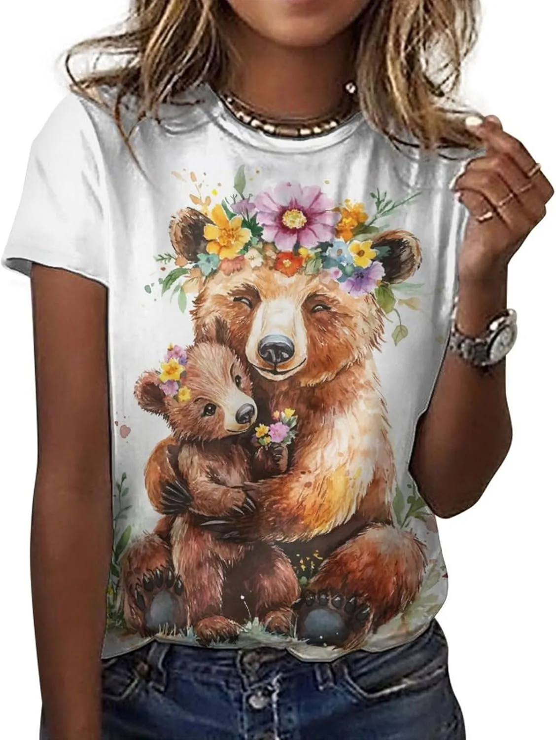 Mothers Day Shirt Animals Print Funny Casual Soft Comfy Short Sleeve Cotton Oversized Mama Daughter Matching Shirts