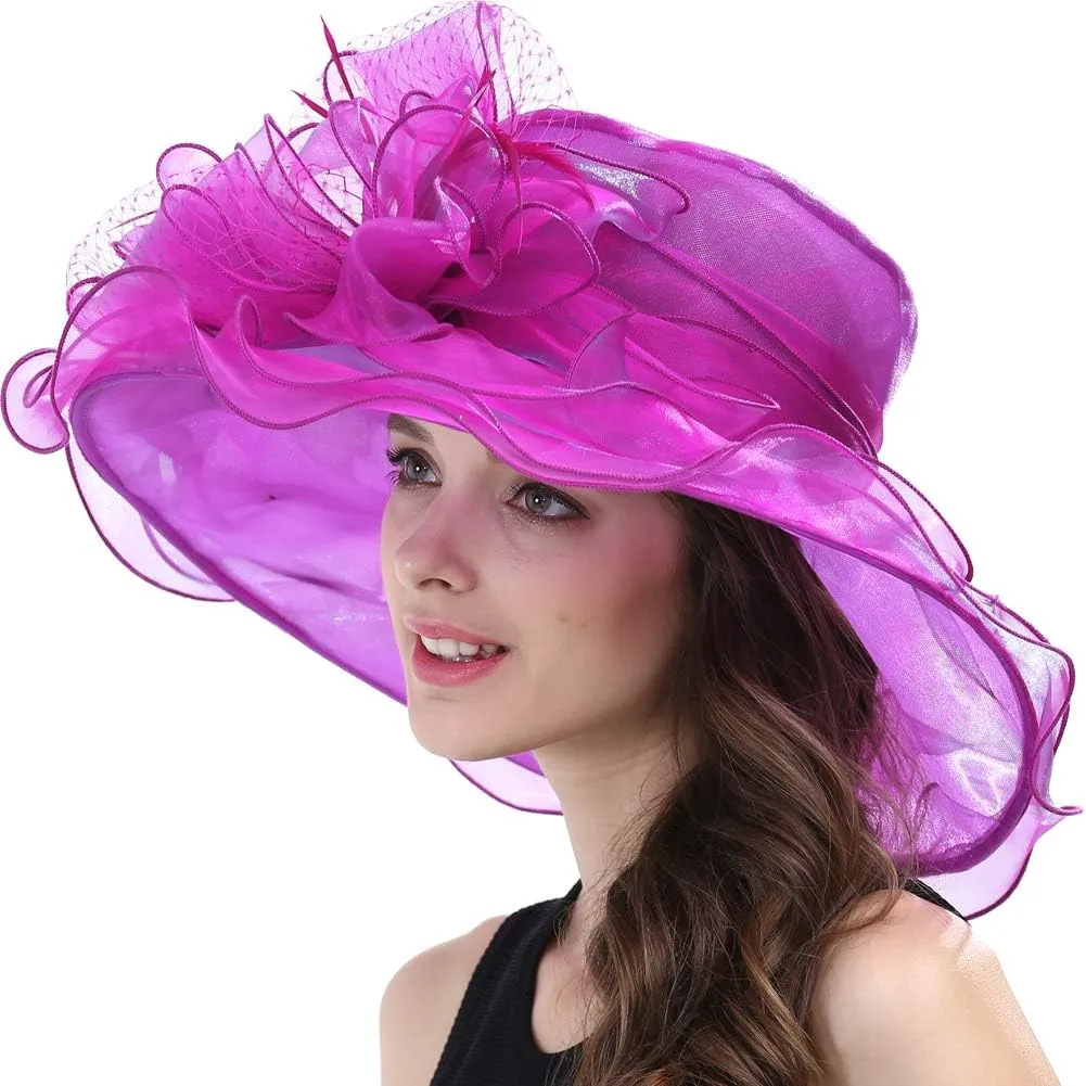 Original One Women's Organza Feather/Veil Tea Party Occasion Derby Event Church Dress Sun Hat
