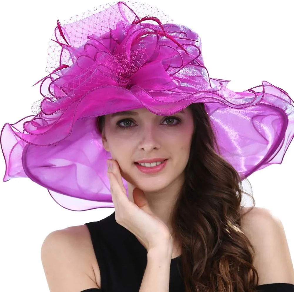 Original One Women's Organza Feather/Veil Tea Party Occasion Derby Event Church Dress Sun Hat