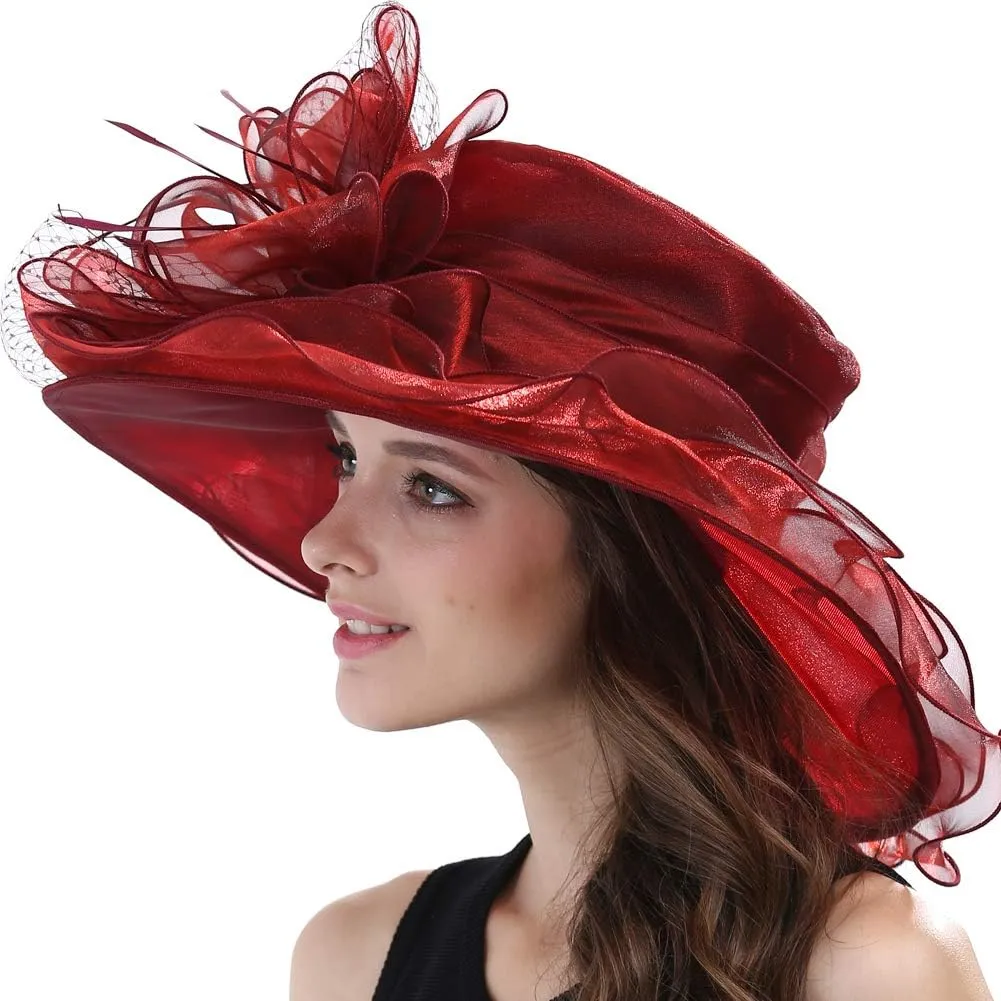 Original One Women's Organza Feather/Veil Tea Party Occasion Derby Event Church Dress Sun Hat