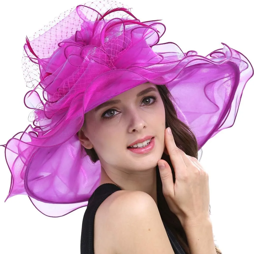 Original One Women's Organza Feather/Veil Tea Party Occasion Derby Event Church Dress Sun Hat