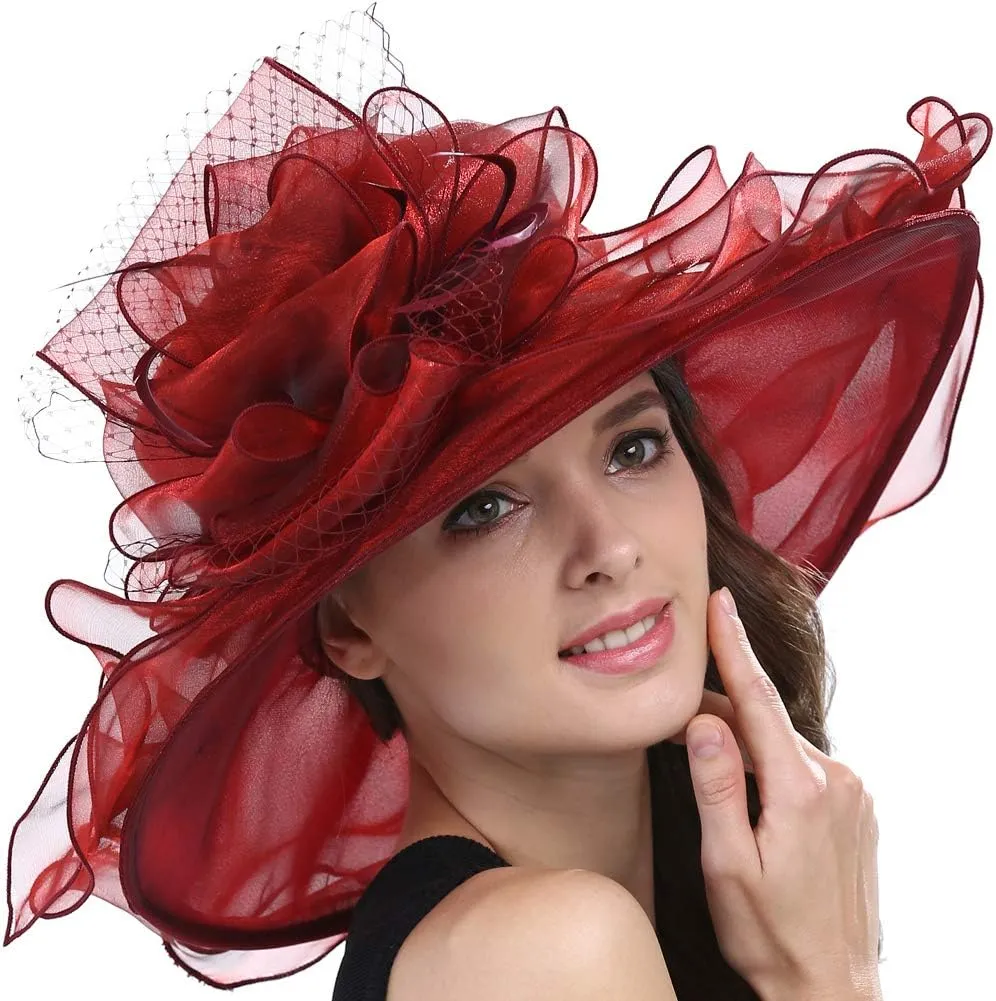 Original One Women's Organza Feather/Veil Tea Party Occasion Derby Event Church Dress Sun Hat