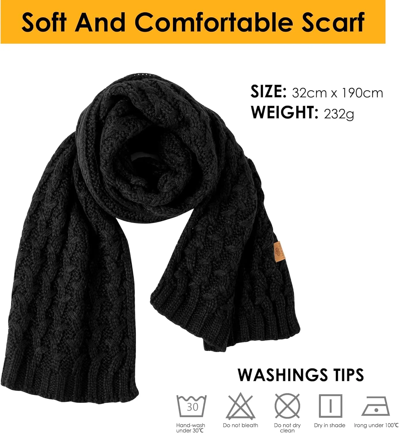 PAGE ONE Women's Ribbed Knit Scarf Winter Warm Long Big Wrap Cashmere Wool Thick Large Chunky Scarf for Women