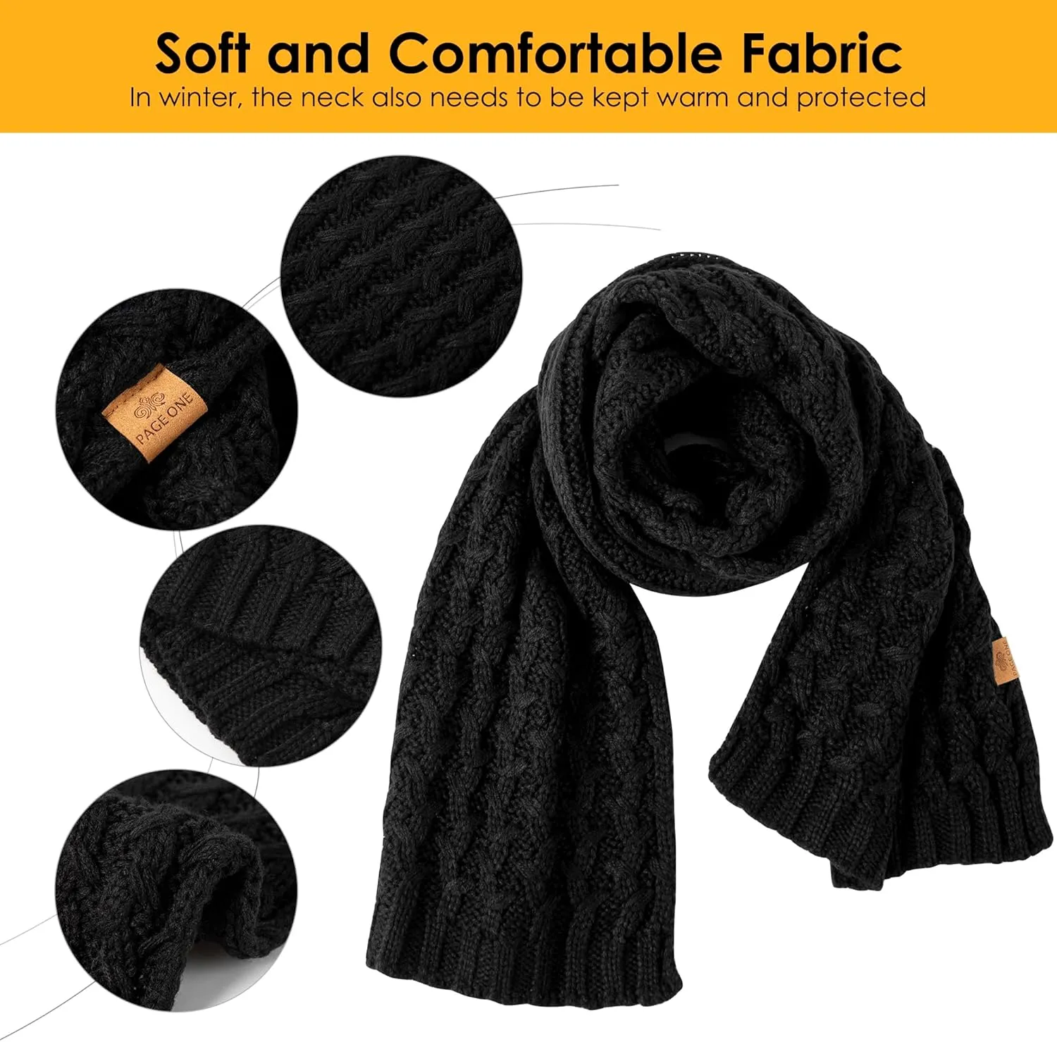 PAGE ONE Women's Ribbed Knit Scarf Winter Warm Long Big Wrap Cashmere Wool Thick Large Chunky Scarf for Women