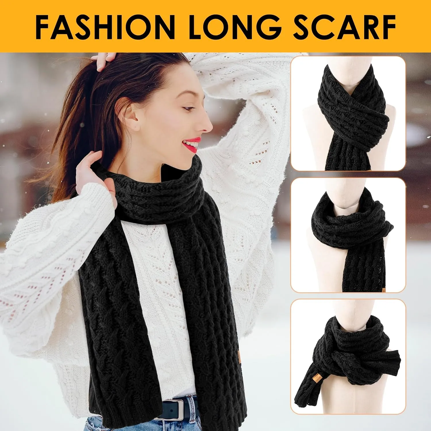 PAGE ONE Women's Ribbed Knit Scarf Winter Warm Long Big Wrap Cashmere Wool Thick Large Chunky Scarf for Women