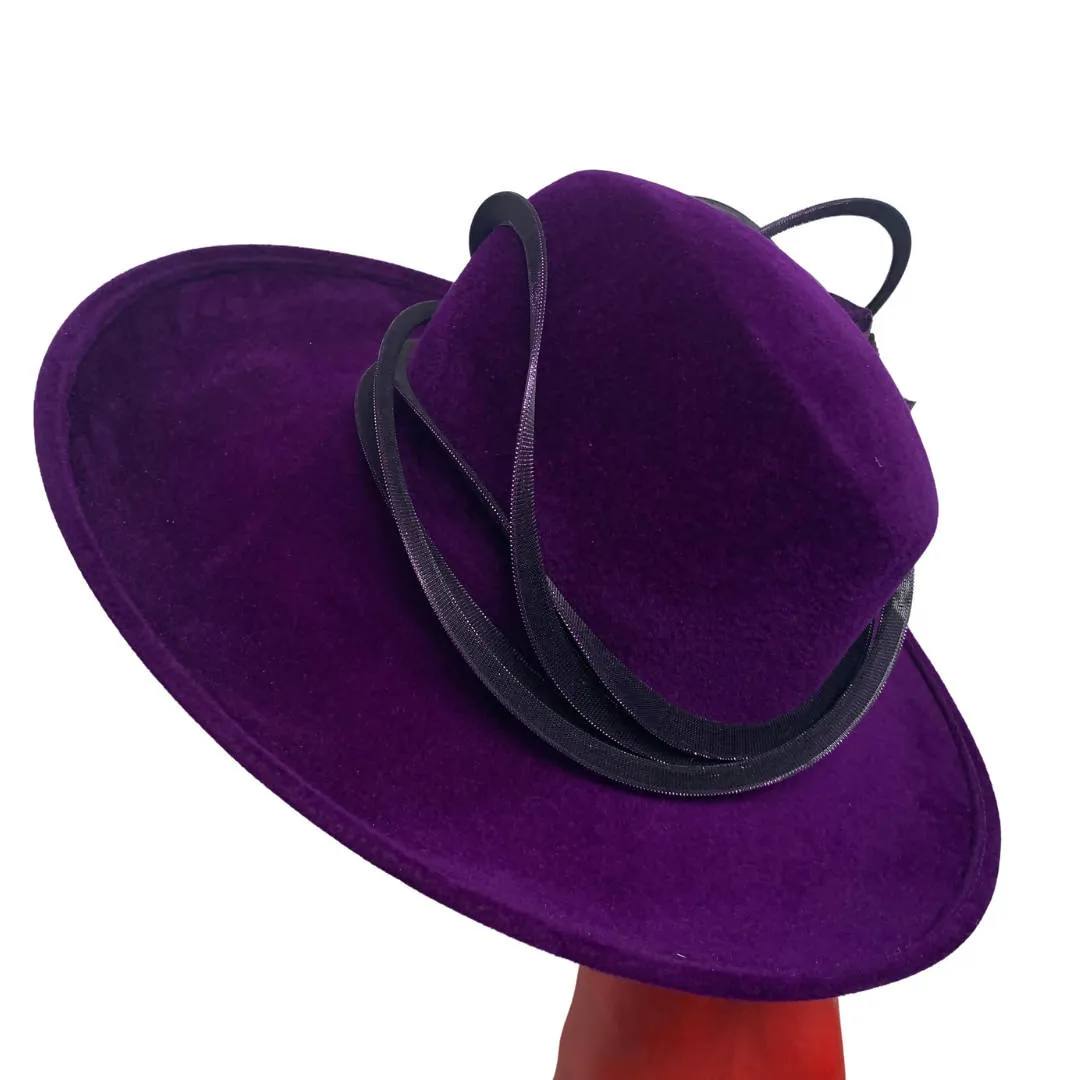 Philip Treacy Purple Velvet Wide Brim Hat