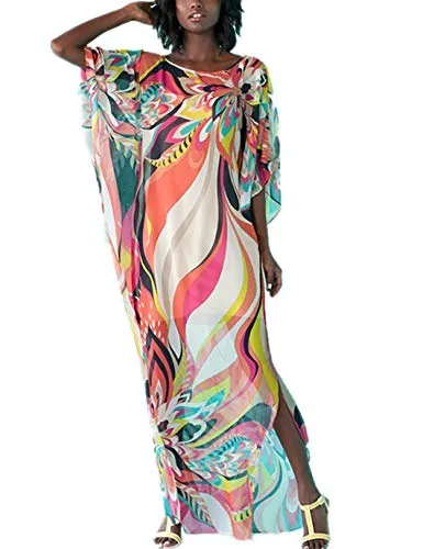 Plus Size V-Neck Striped Beach Kaftan Cover Up for Women