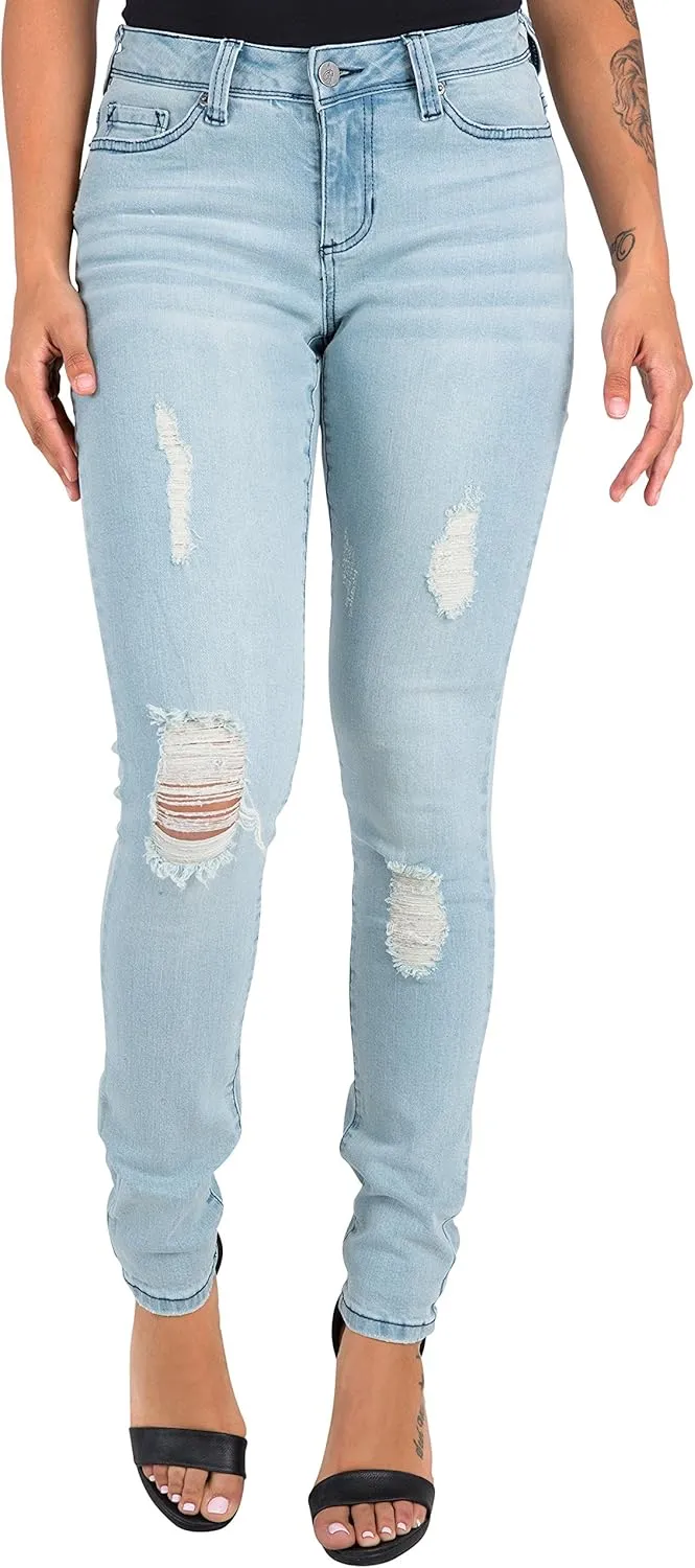 Poetic Justice Women's Curvy Fit Light Blue Stretch Denim Destroyed Skinny Jeans